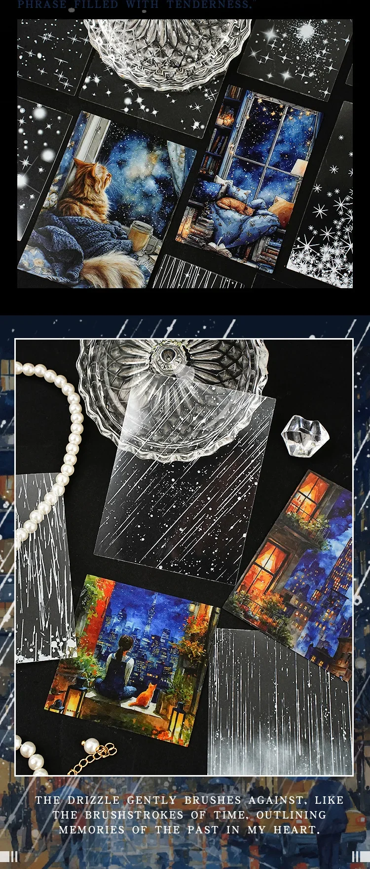 JIANWU Moment of Light Series Vintage Rain Snow Street Landscape Material Collage PET Sticker Creative DIY Journal Stationery