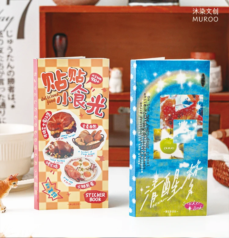 Retro Cute Y2K Food Cut Film Sticker Book 30/60 Pages DIY Journal Scrapbook Phone Case Decoration Japanese Stationery Stickers