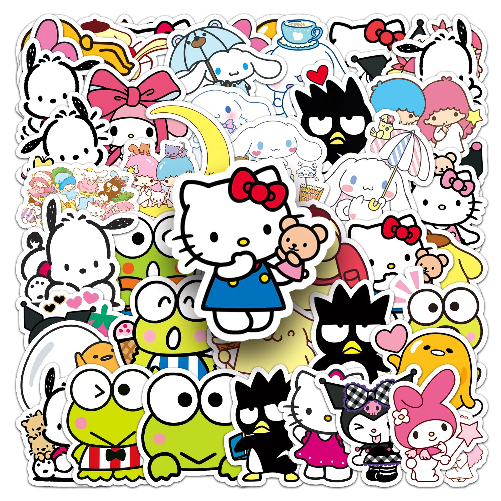 (50 Pieces) Cute Cartoon Sanrio Mix Graffiti Stickers Kawaii Pochacco Melody Kuromi Decals Luggage Phone Anime Sticker
