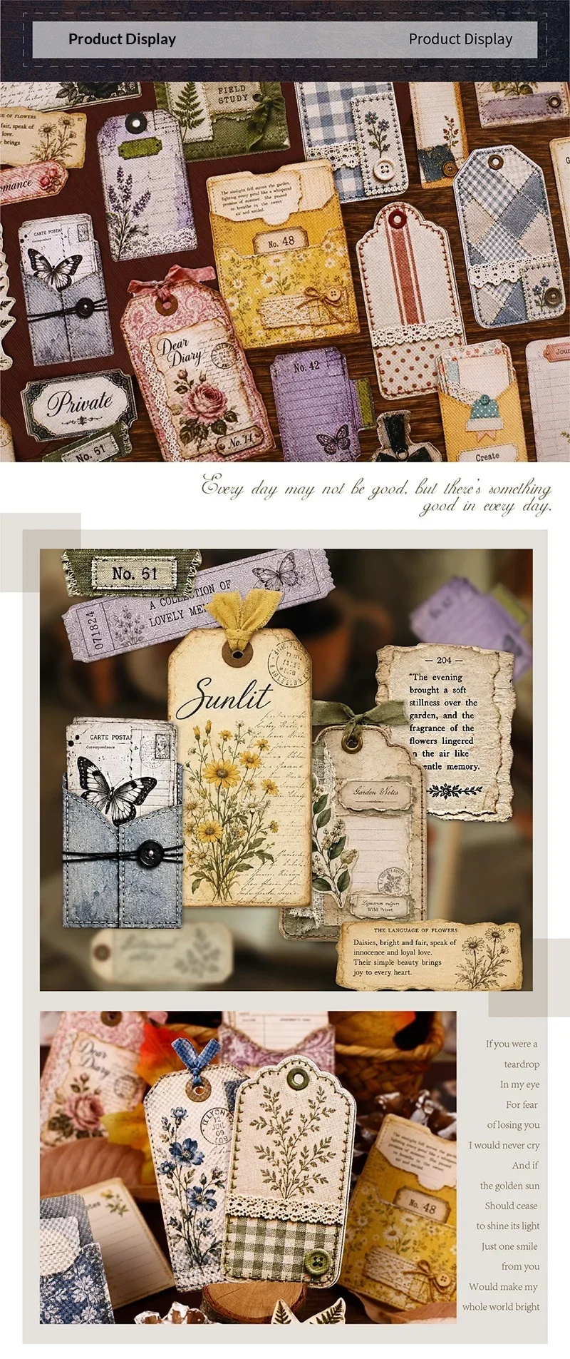 JIANWU Vintage Lace Plant Flower Label Landscape Material Collage Scrapbooking Sticker Creative DIY Journal Stationery