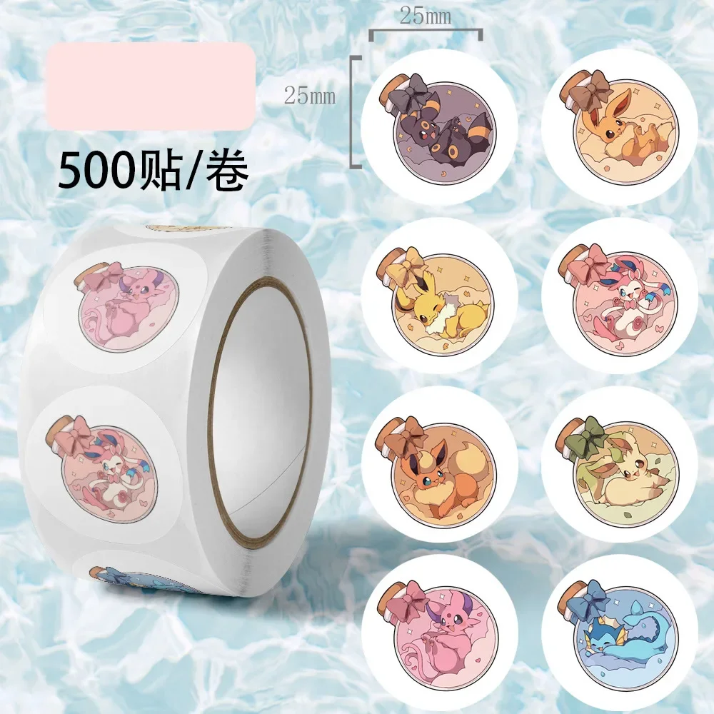 500pcs/Roll Cartoon Stickers Kawaii Anime Eevee DIY Pvc Laptop Decals Decoration Stiker Children Reward Toy Girl Gift