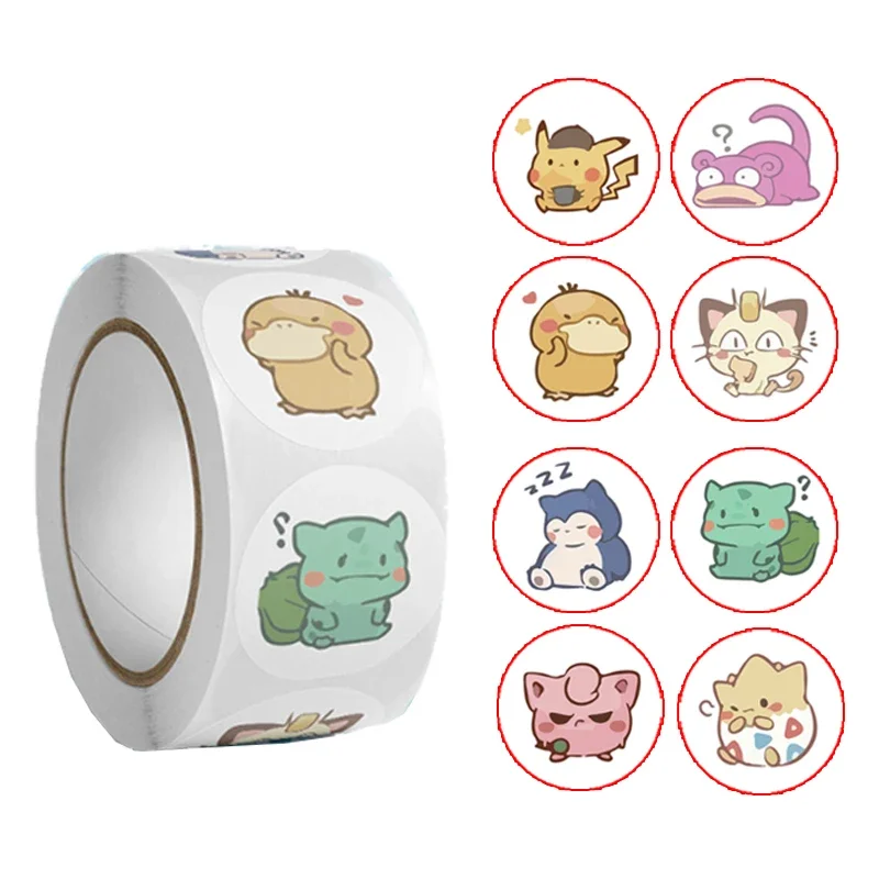500pcs/Roll Cartoon Stickers Kawaii Anime Eevee DIY Pvc Laptop Decals Decoration Stiker Children Reward Toy Girl Gift
