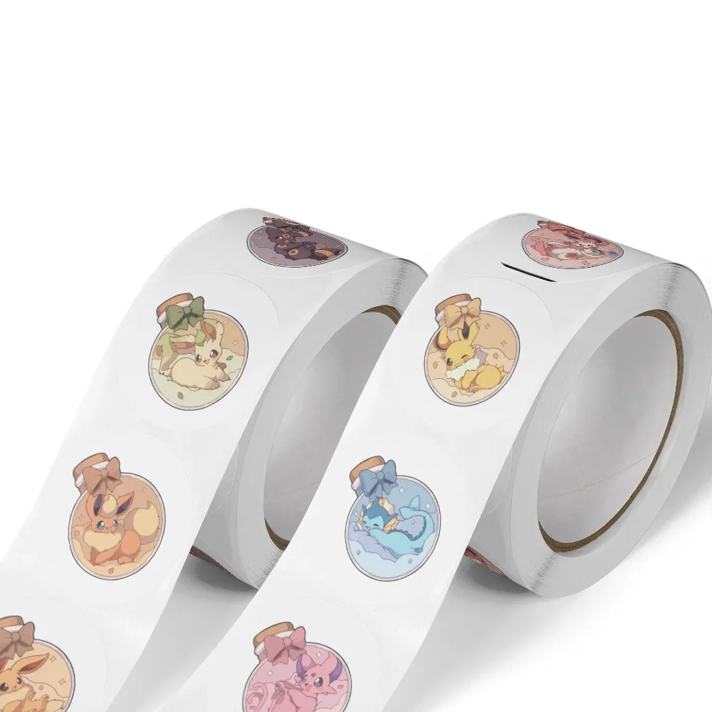 500pcs/Roll Cartoon Stickers Kawaii Anime Eevee DIY Pvc Laptop Decals Decoration Stiker Children Reward Toy Girl Gift