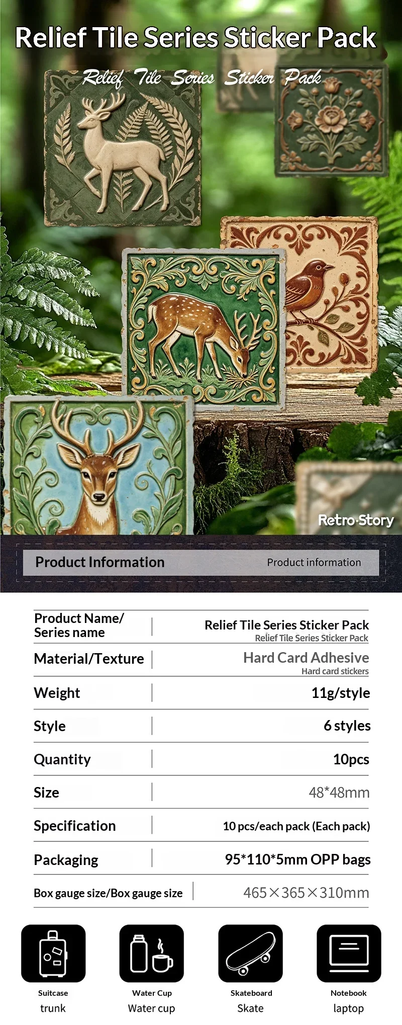 JIANWU Vintage Baroque Relief Flower Animal Landscape Material Collage Scrapbooking Sticker Creative DIY Journal Stationery