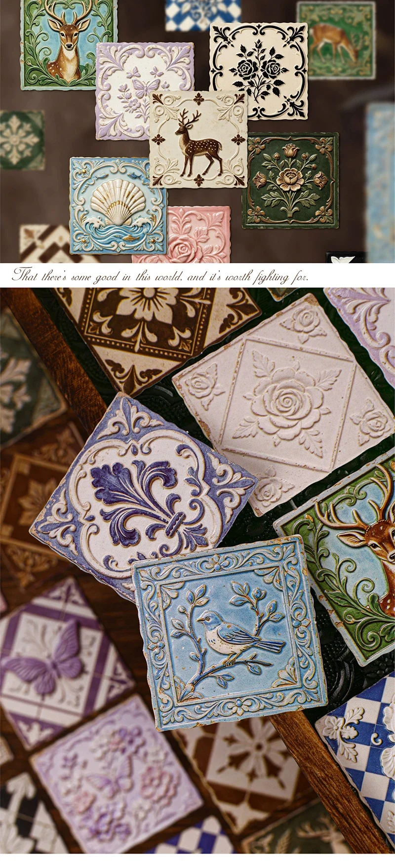 JIANWU Vintage Baroque Relief Flower Animal Landscape Material Collage Scrapbooking Sticker Creative DIY Journal Stationery