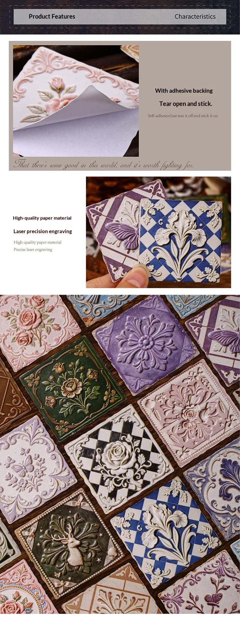 JIANWU Vintage Baroque Relief Flower Animal Landscape Material Collage Scrapbooking Sticker Creative DIY Journal Stationery