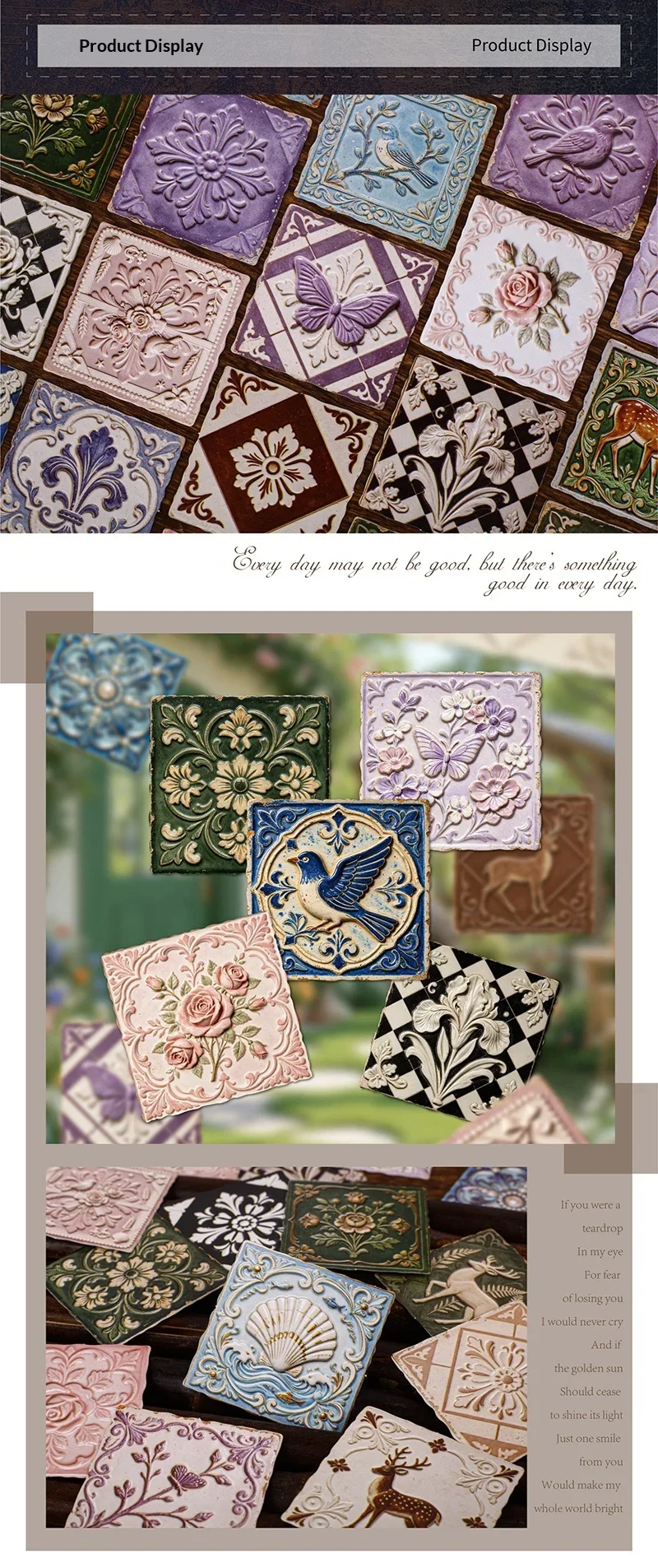 JIANWU Vintage Baroque Relief Flower Animal Landscape Material Collage Scrapbooking Sticker Creative DIY Journal Stationery