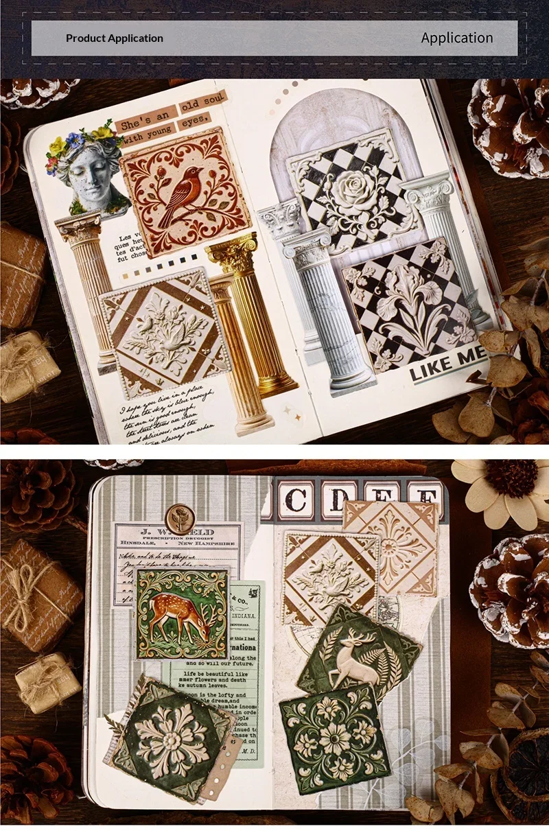 JIANWU Vintage Baroque Relief Flower Animal Landscape Material Collage Scrapbooking Sticker Creative DIY Journal Stationery