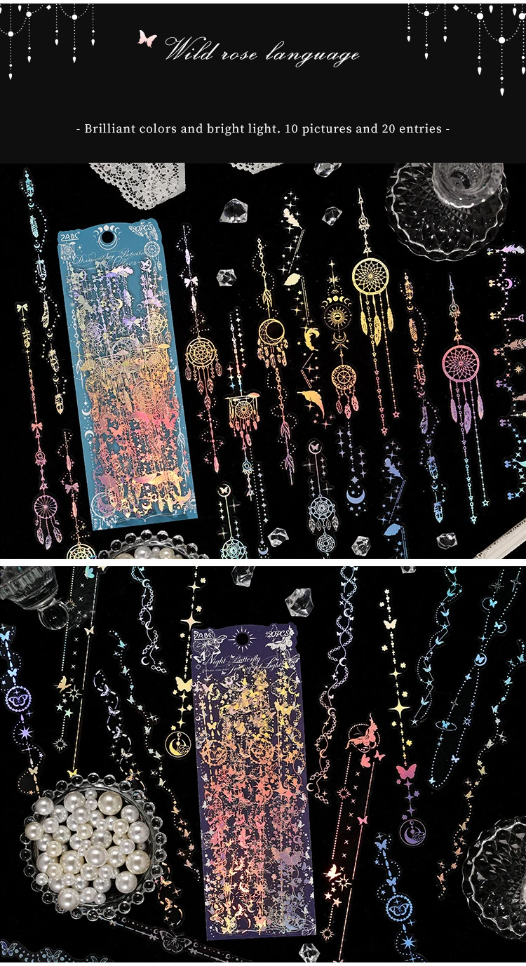 JIANWU Moonlight Tadal Night Series Vintage Star Flower Chain Landscape Material Collage PET Sticker Creative Journal Stationery