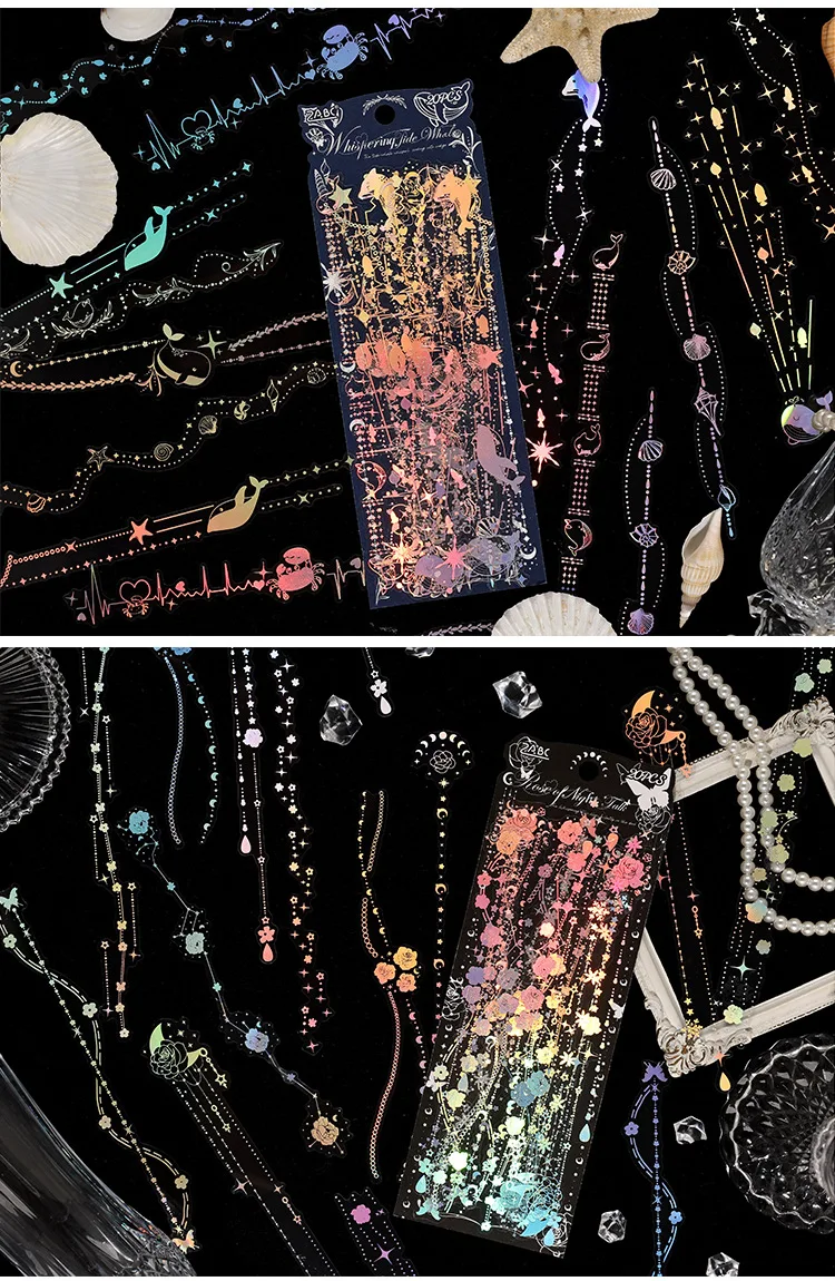 JIANWU Moonlight Tadal Night Series Vintage Star Flower Chain Landscape Material Collage PET Sticker Creative Journal Stationery