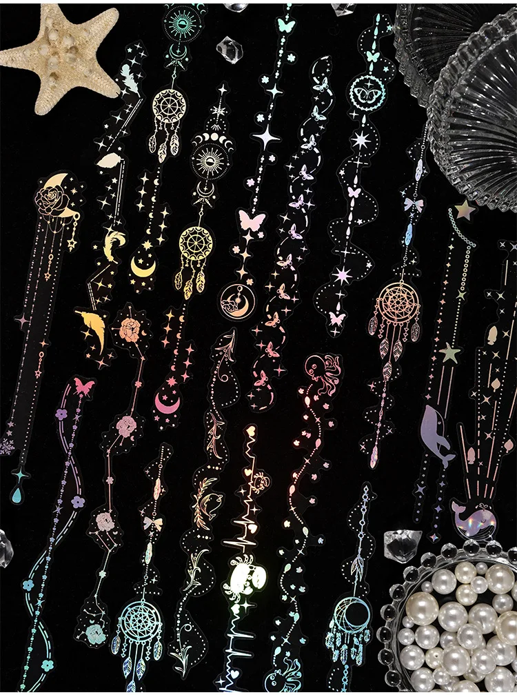 JIANWU Moonlight Tadal Night Series Vintage Star Flower Chain Landscape Material Collage PET Sticker Creative Journal Stationery