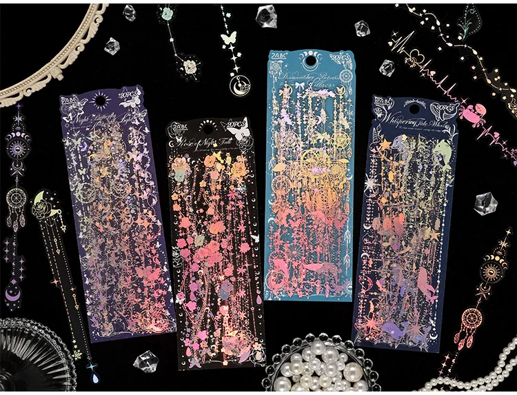 JIANWU Moonlight Tadal Night Series Vintage Star Flower Chain Landscape Material Collage PET Sticker Creative Journal Stationery