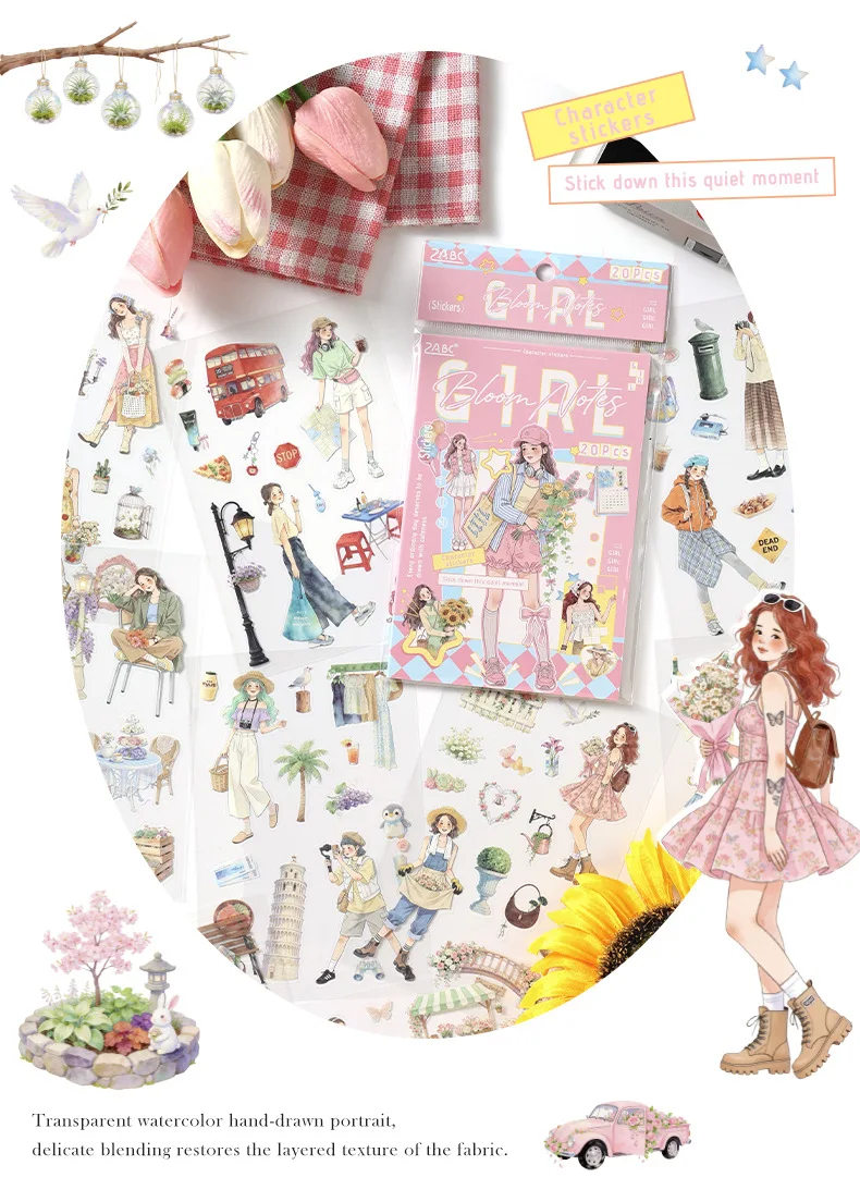 20pcs/1lot kawaii Stationery Sticker Youth Daily junk journal Decorative Scrapbooking DIY Craft Sticker