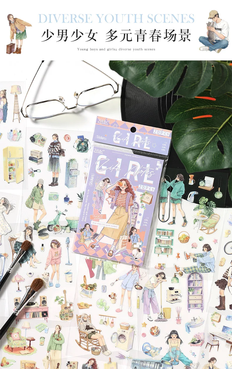 20pcs/1lot kawaii Stationery Sticker Youth Daily junk journal Decorative Scrapbooking DIY Craft Sticker