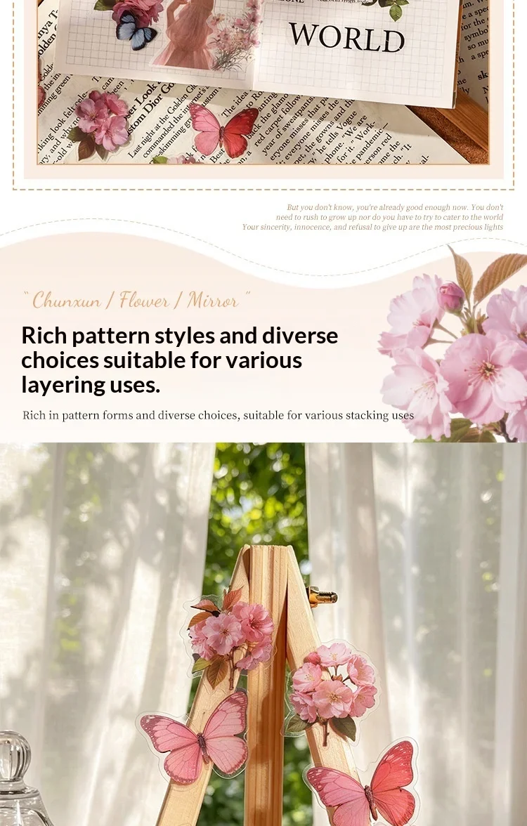 JIANWU Vintage Butterfly Flower Birds Maple Leaf Landscape Material Collage Scrapbooking PET Sticker Creative Journal Stationery