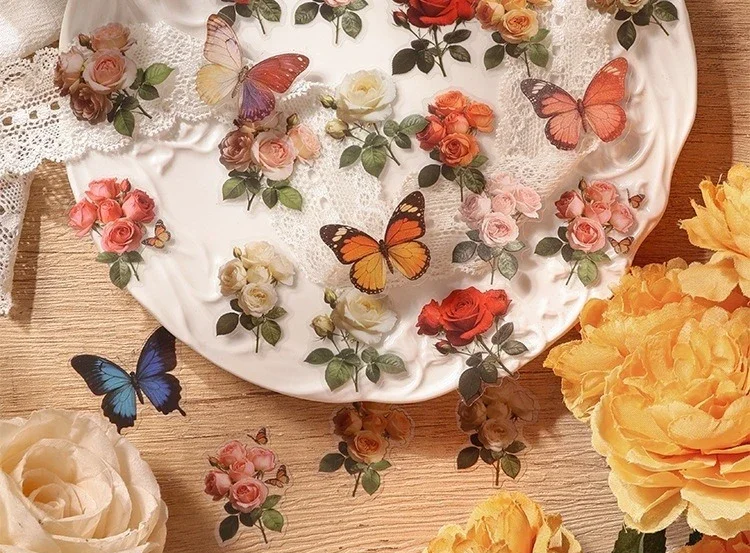 JIANWU Vintage Butterfly Flower Birds Maple Leaf Landscape Material Collage Scrapbooking PET Sticker Creative Journal Stationery