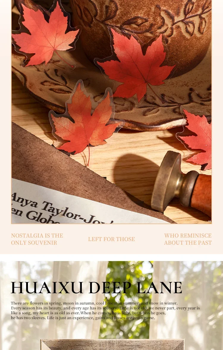 JIANWU Vintage Butterfly Flower Birds Maple Leaf Landscape Material Collage Scrapbooking PET Sticker Creative Journal Stationery