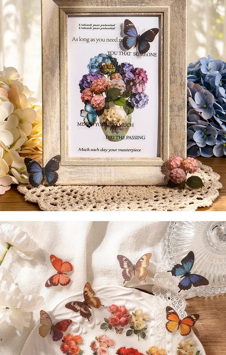 JIANWU Vintage Butterfly Flower Birds Maple Leaf Landscape Material Collage Scrapbooking PET Sticker Creative Journal Stationery