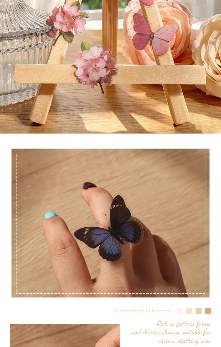 JIANWU Vintage Butterfly Flower Birds Maple Leaf Landscape Material Collage Scrapbooking PET Sticker Creative Journal Stationery