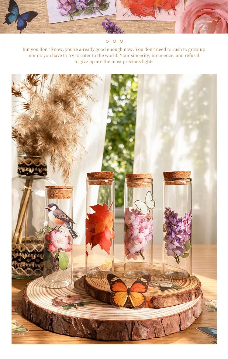 JIANWU Vintage Butterfly Flower Birds Maple Leaf Landscape Material Collage Scrapbooking PET Sticker Creative Journal Stationery