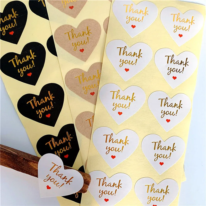 1000 Pcs/lot Cute Gilding Gold Heart Thank You Handmade Cake Packaging Sealing Label Kraft Sticker Baking DIY Gift Stickers
