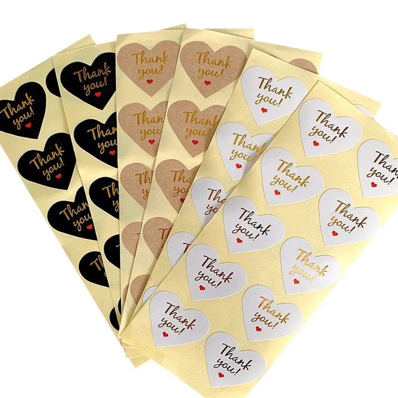 1000 Pcs/lot Cute Gilding Gold Heart Thank You Handmade Cake Packaging Sealing Label Kraft Sticker Baking DIY Gift Stickers