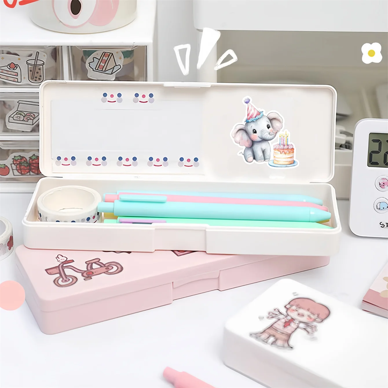 1 Set Watercolor Cute Kawaii Kindergarten Elephant Stickers DIY Diary Decoration Album Style Stationery Journal Supplies