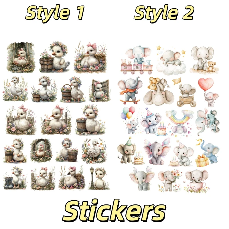 1 Set Watercolor Cute Kawaii Kindergarten Elephant Stickers DIY Diary Decoration Album Style Stationery Journal Supplies