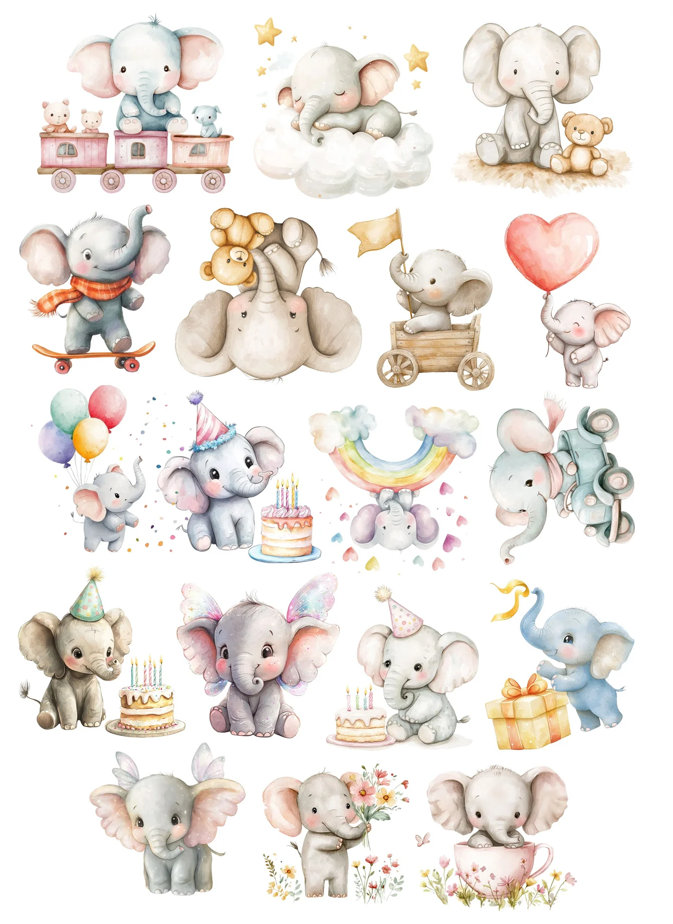 1 Set Watercolor Cute Kawaii Kindergarten Elephant Stickers DIY Diary Decoration Album Style Stationery Journal Supplies