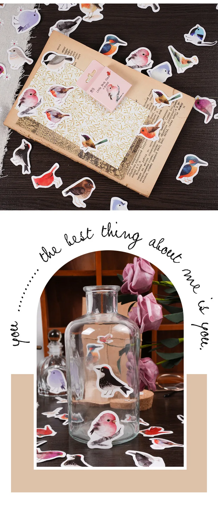 46Pcs Kawaii Little Bird Chirp Cartoon Animal Hand Account DIY Stickers Cute Stationery for Students Box Labels