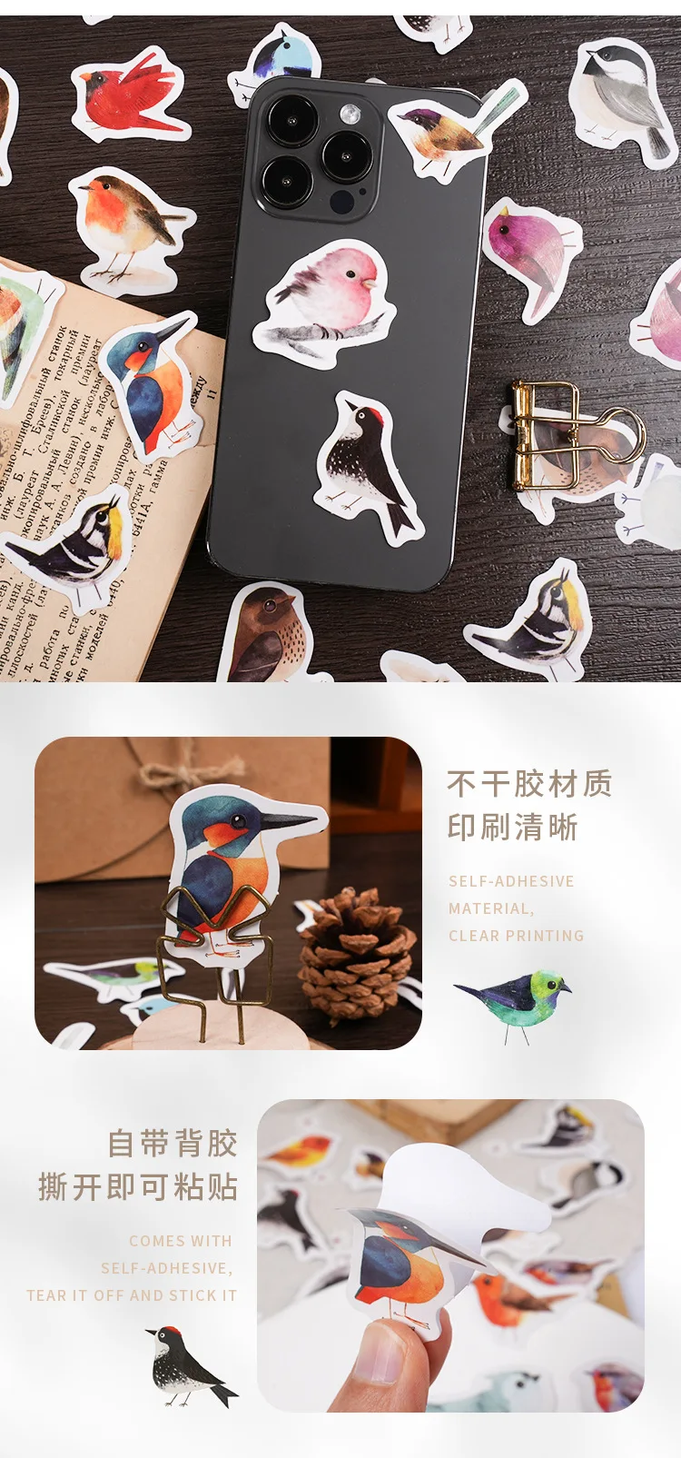 46Pcs Kawaii Little Bird Chirp Cartoon Animal Hand Account DIY Stickers Cute Stationery for Students Box Labels