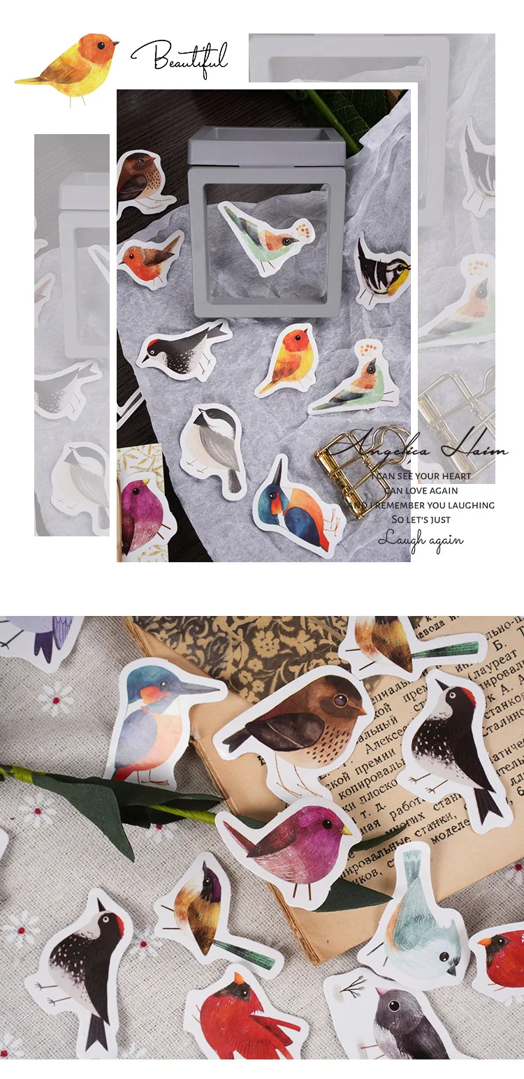 46Pcs Kawaii Little Bird Chirp Cartoon Animal Hand Account DIY Stickers Cute Stationery for Students Box Labels