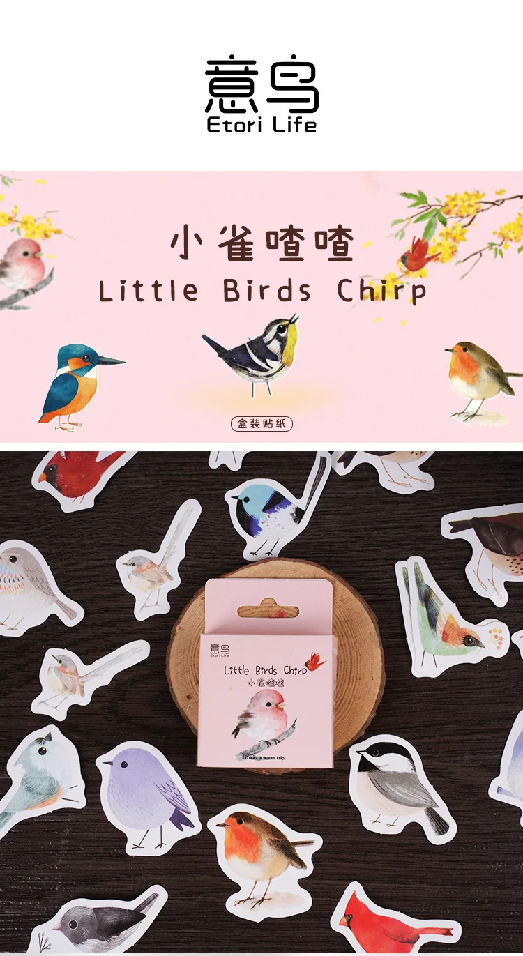 46Pcs Kawaii Little Bird Chirp Cartoon Animal Hand Account DIY Stickers Cute Stationery for Students Box Labels