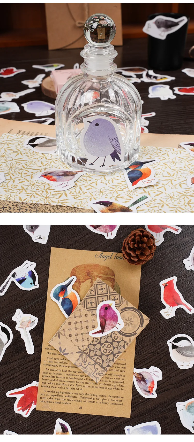 46Pcs Kawaii Little Bird Chirp Cartoon Animal Hand Account DIY Stickers Cute Stationery for Students Box Labels