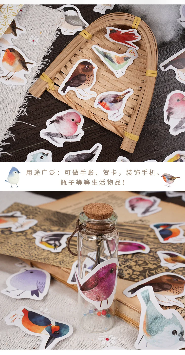 46Pcs Kawaii Little Bird Chirp Cartoon Animal Hand Account DIY Stickers Cute Stationery for Students Box Labels