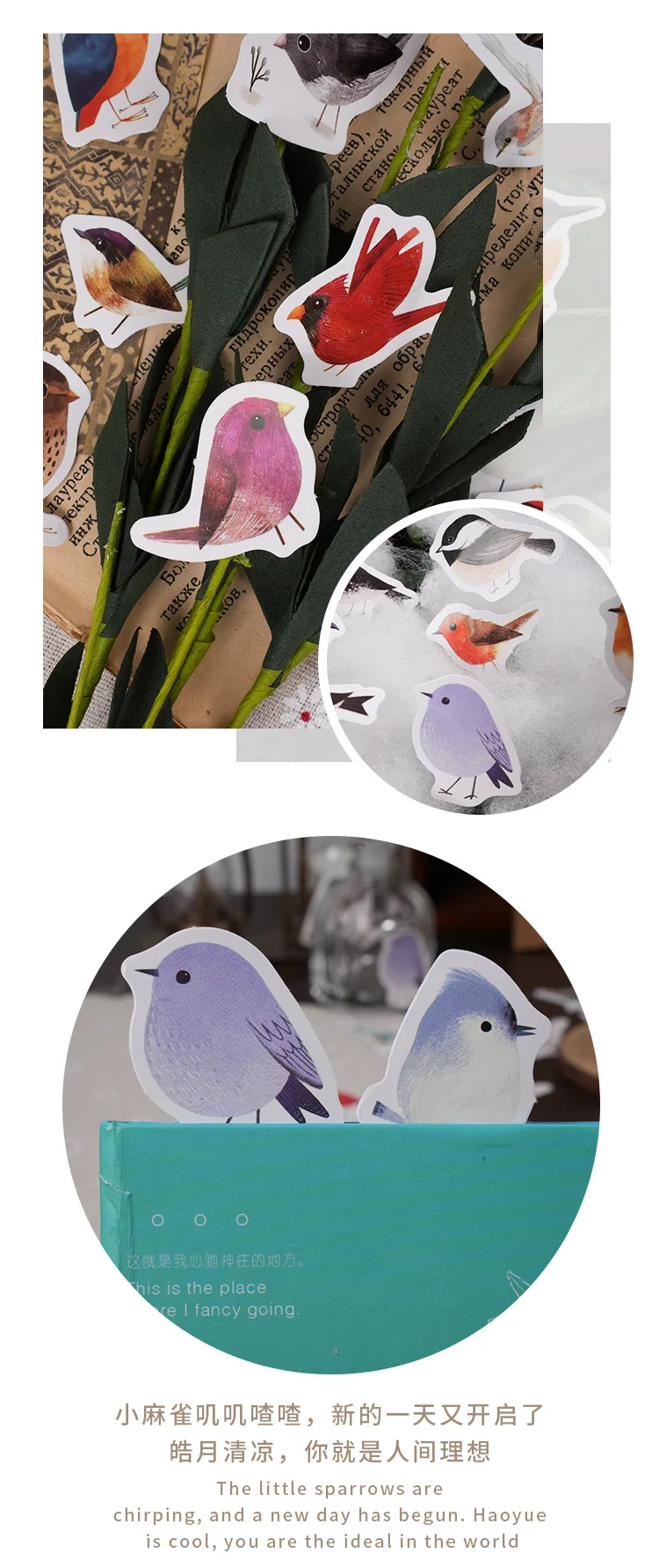 46Pcs Kawaii Little Bird Chirp Cartoon Animal Hand Account DIY Stickers Cute Stationery for Students Box Labels