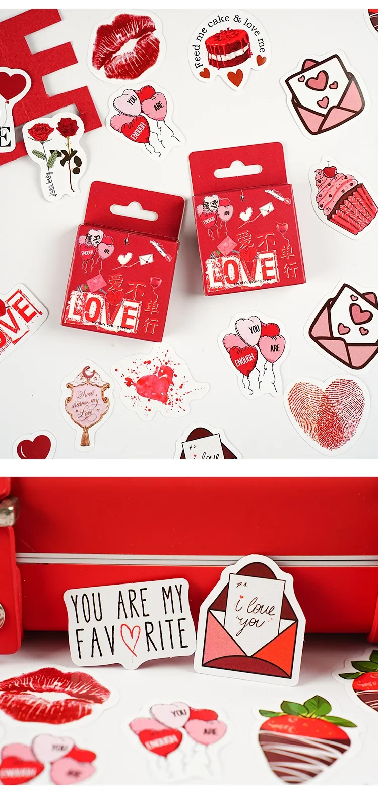 46Pcs/box New Cartoon I LOVE YOU Love Valentine’s Day Decoration Hand Account Graffiti Stationery Stickers for Kids