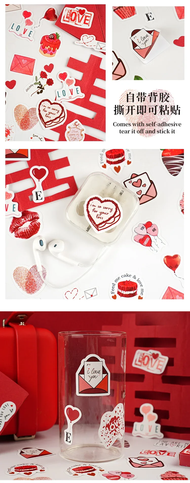 46Pcs/box New Cartoon I LOVE YOU Love Valentine’s Day Decoration Hand Account Graffiti Stationery Stickers for Kids