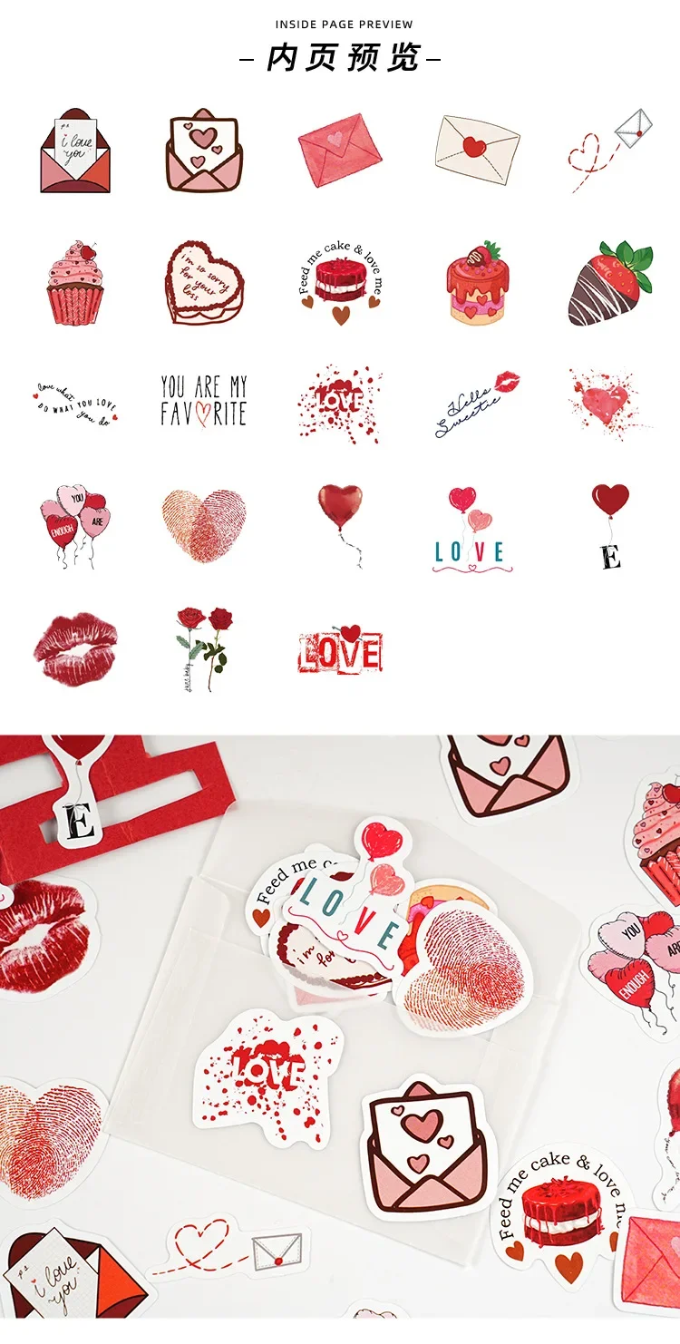 46Pcs/box New Cartoon I LOVE YOU Love Valentine’s Day Decoration Hand Account Graffiti Stationery Stickers for Kids