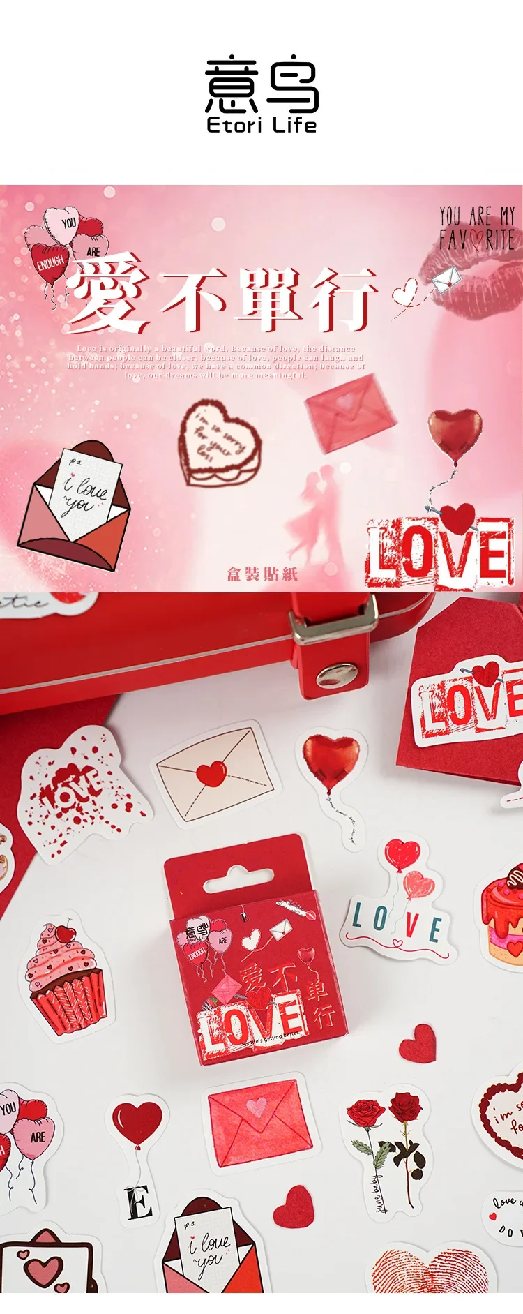 46Pcs/box New Cartoon I LOVE YOU Love Valentine’s Day Decoration Hand Account Graffiti Stationery Stickers for Kids