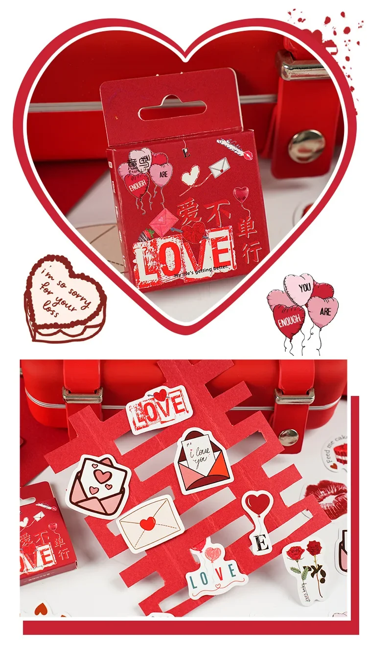 46Pcs/box New Cartoon I LOVE YOU Love Valentine’s Day Decoration Hand Account Graffiti Stationery Stickers for Kids