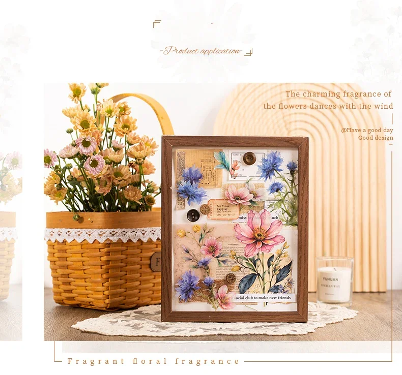 JIANWU 20 Sheets Floral Scent Series Vintage Flower Landscaping Material Collage PET Sticker Creative DIY Journal Stationery