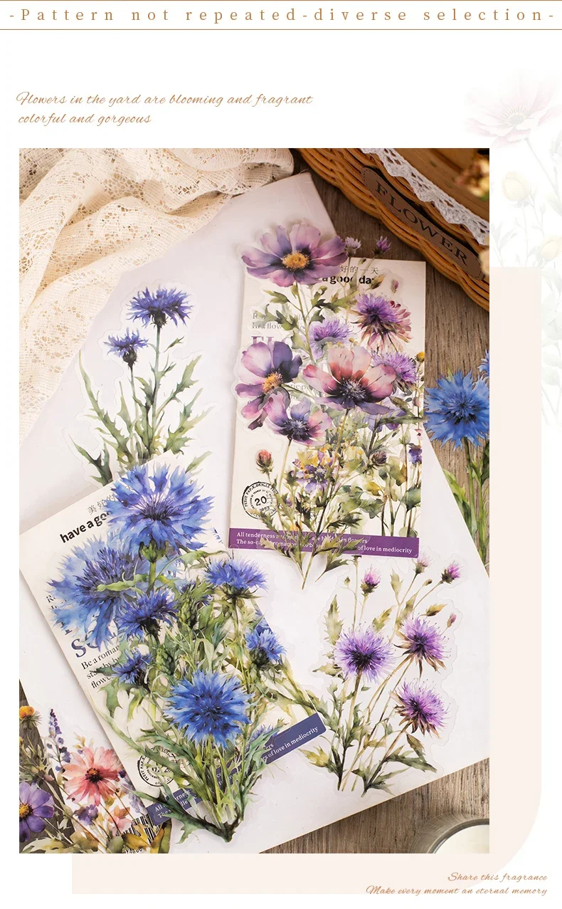 JIANWU 20 Sheets Floral Scent Series Vintage Flower Landscaping Material Collage PET Sticker Creative DIY Journal Stationery