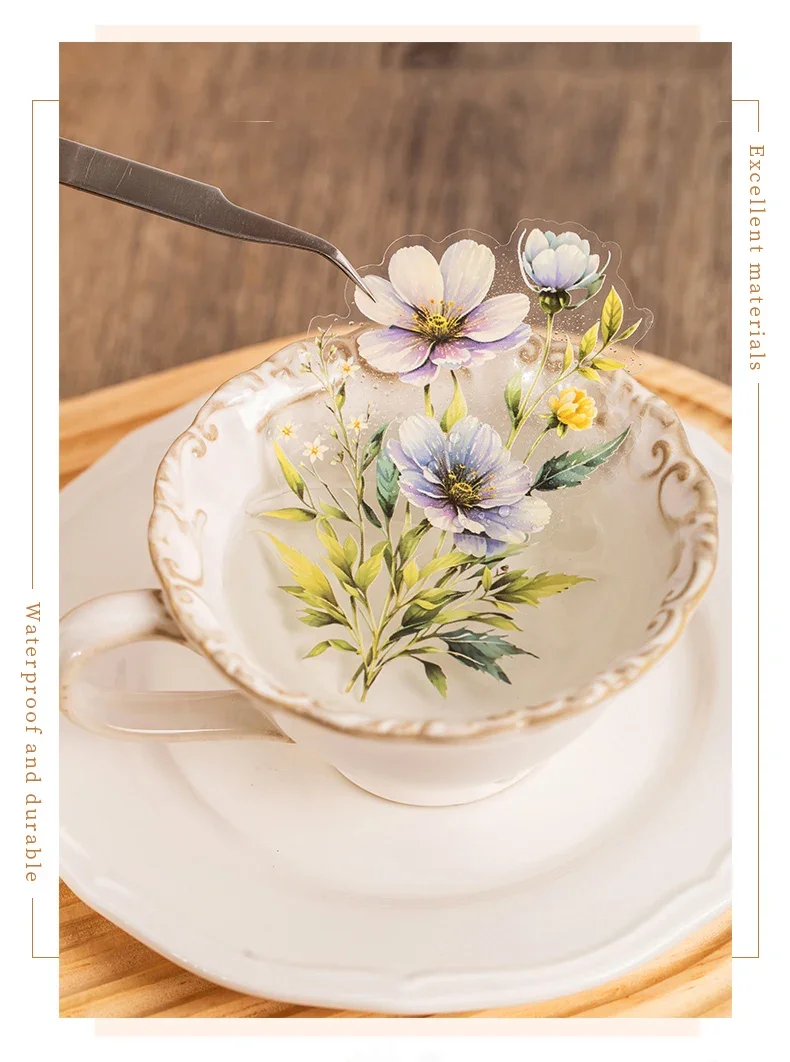 JIANWU 20 Sheets Floral Scent Series Vintage Flower Landscaping Material Collage PET Sticker Creative DIY Journal Stationery