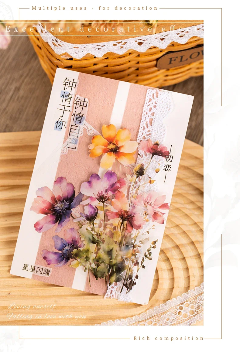 JIANWU 20 Sheets Floral Scent Series Vintage Flower Landscaping Material Collage PET Sticker Creative DIY Journal Stationery