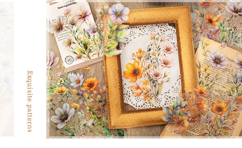 JIANWU 20 Sheets Floral Scent Series Vintage Flower Landscaping Material Collage PET Sticker Creative DIY Journal Stationery