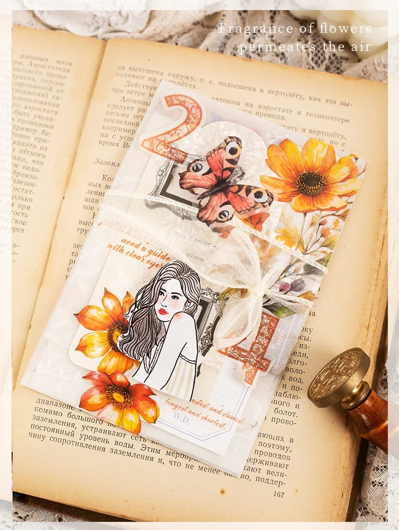 JIANWU 20 Sheets Floral Scent Series Vintage Flower Landscaping Material Collage PET Sticker Creative DIY Journal Stationery