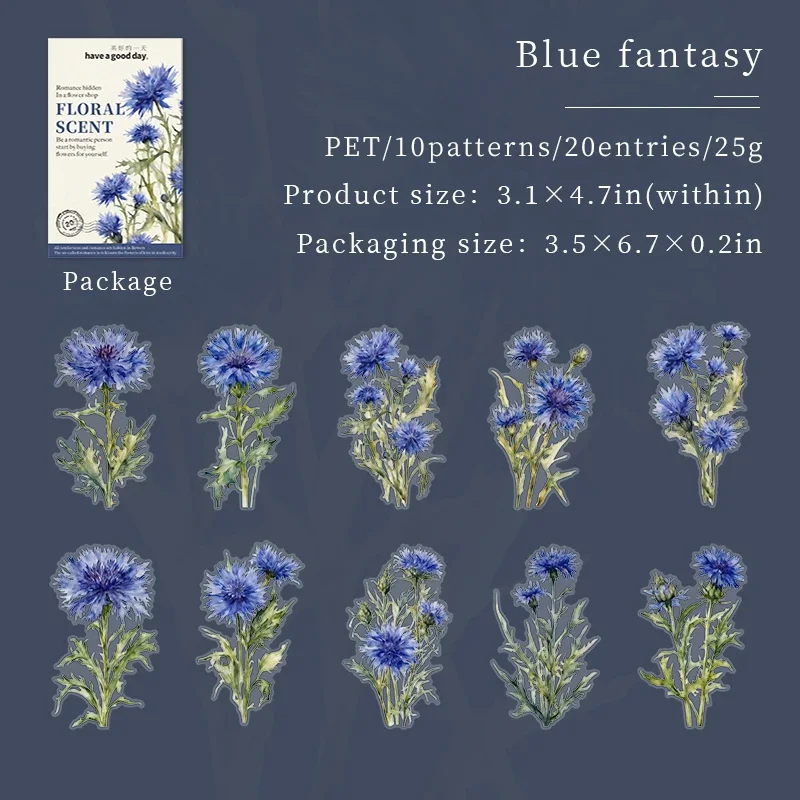 JIANWU 20 Sheets Floral Scent Series Vintage Flower Landscaping Material Collage PET Sticker Creative DIY Journal Stationery