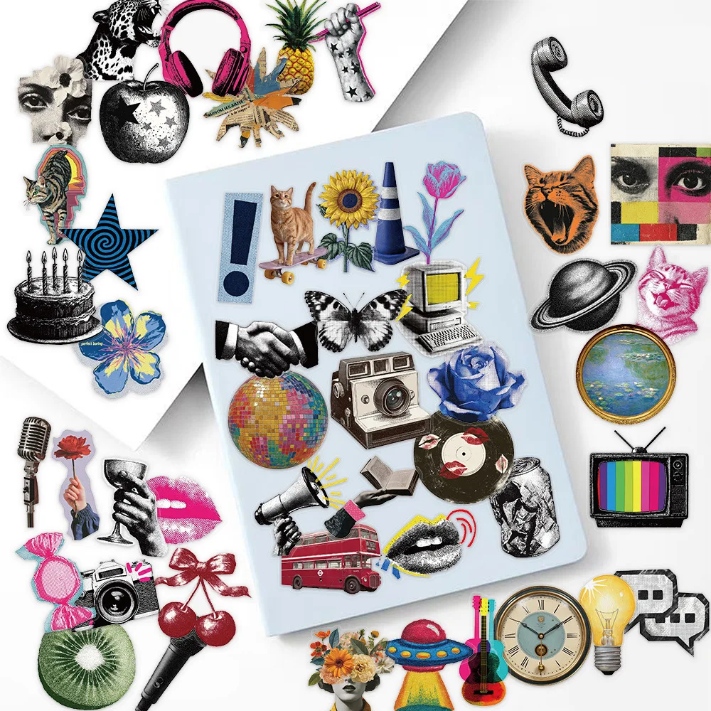 10/30/50pcs Retro Millennium Pop Art Stickers Ins Style Aesthetic Sticker DIY Suitcase Phone Notebook Cartoon Transparent Decals