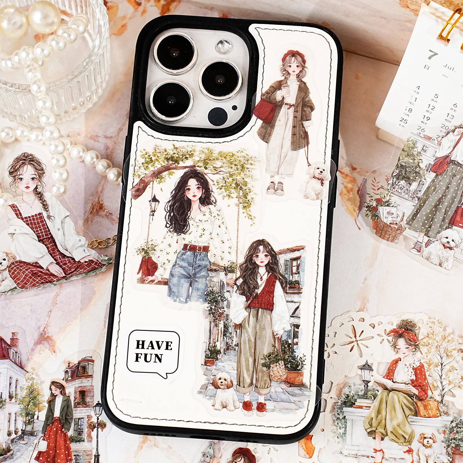 15Pcs Year of the Rabbit Chang'An Series Leisurely Girl Pattern Pet Decorative Stickers for Albums, Phone Cases, Laptops, Handmade Scrapbooks, Children's Stickers, Student Stationery, Small Gifts, Girl Stickers